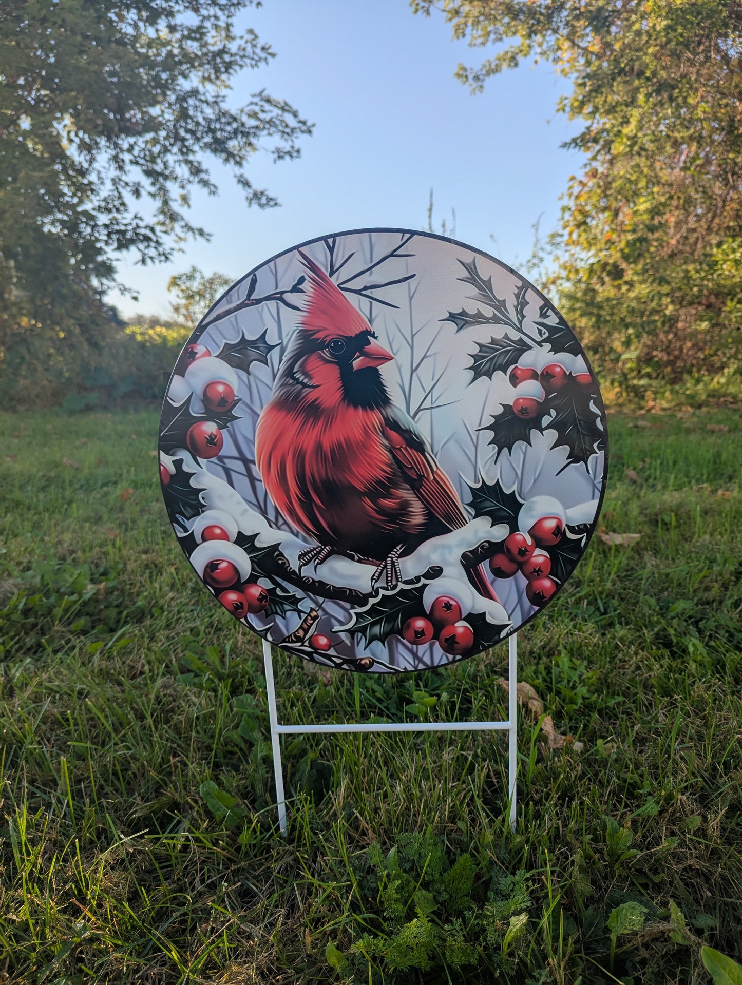 Round Metal Christmas Cardinal