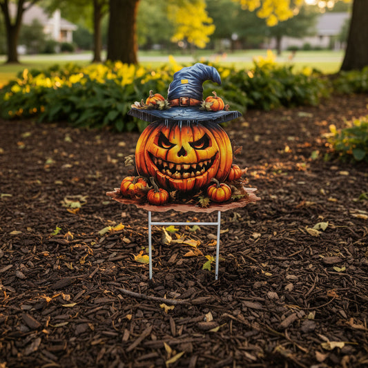Metal Scary Jack Face with Pumpkins