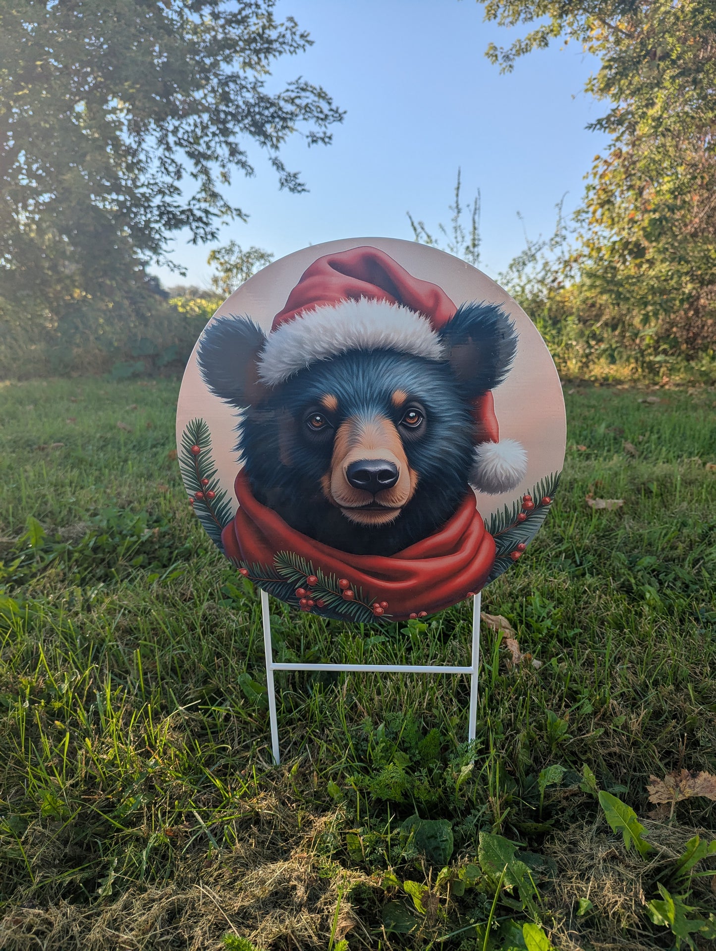 Round Metal Christmas Black Bear