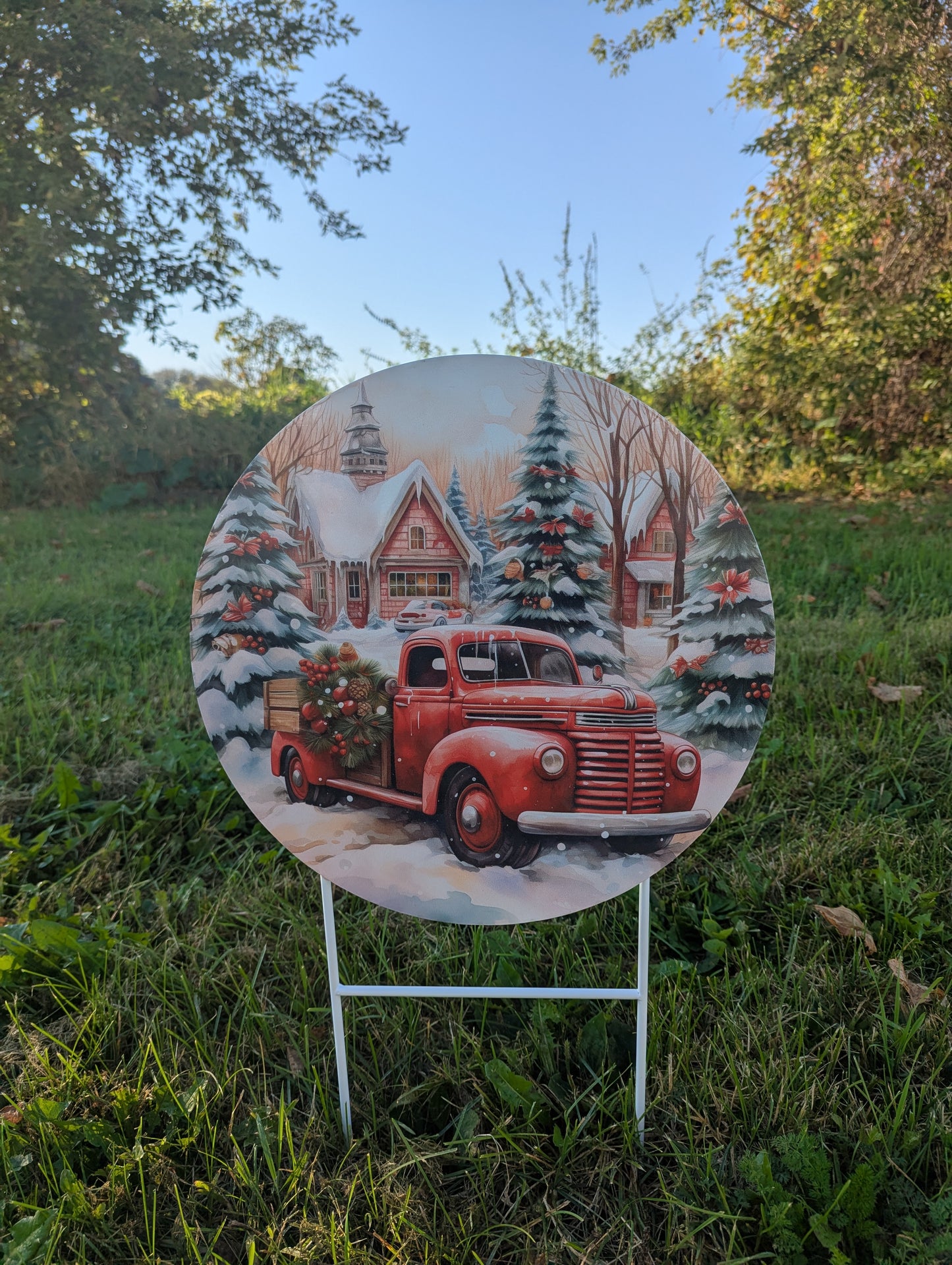 Round Metal Christmas Truck